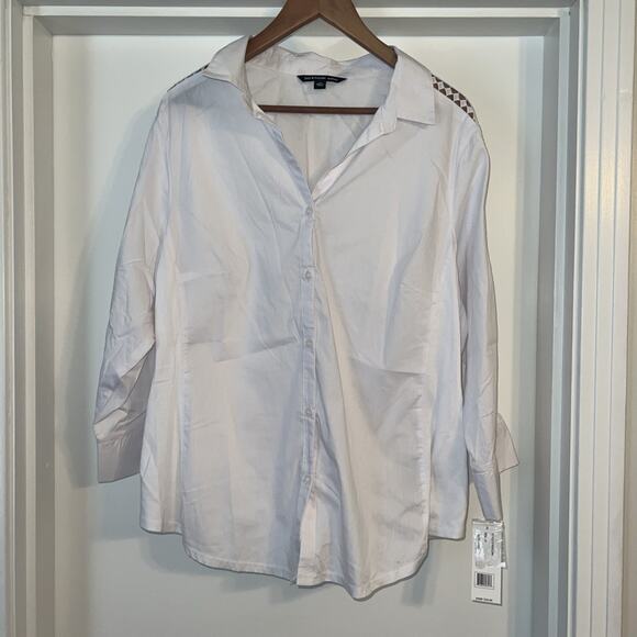 Zac & Rachel Women’s Button-Up Blouse 2XL – White with Lace Sleeves – NWT - Picture 1 of 9